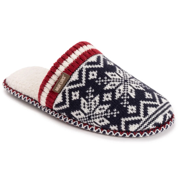 NEW Muk Luks Men's Rib Knit Navy Scuff Slippers w/ Bottle Sweater Medium 10-11 - Picture 1 of 12